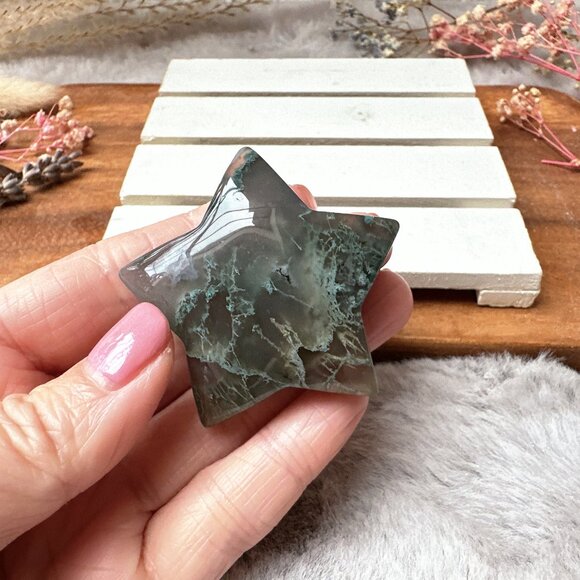 Beautiful Small Moss Agate Star - Picture 4 of 6